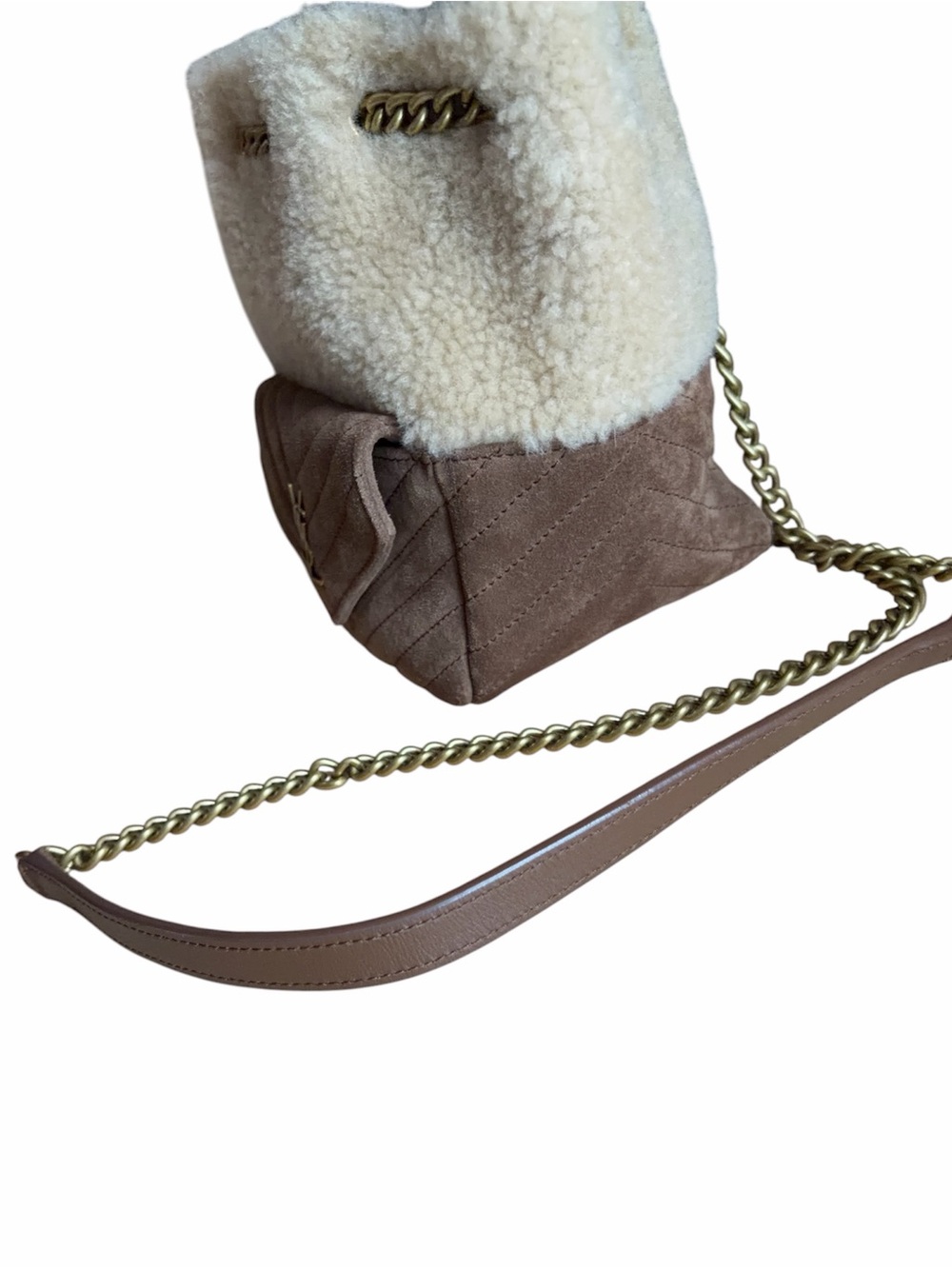 Yves Saint Laurent YSL mini Joe bucket shearling suede bag RETAIL 2,190 - Picture 9 of 14